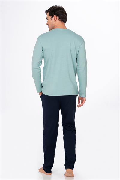 Erkek Stay Wild Baskılı Pamuklu Pijama Takımı | Su Yeşili 028