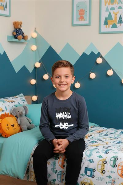 Erkek Çocuk İnterlok Bisiklet Yaka Pijama Takımı |  Füme 301