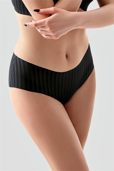 Kadın Seamless Şerit Efektli Bato Külot | Siyah 9212