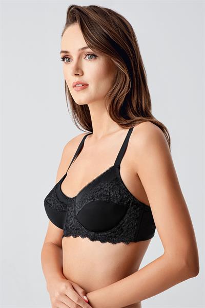 Kadın C Kap Balenli Toparlayıcı Dantelli Desteksiz Sütyen | Siyah 8112