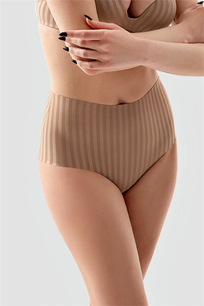 Kadın Yüksek Bel Seamless Şerit Efektli Toparlayıcı Bato Külot | Cappuccino 9211