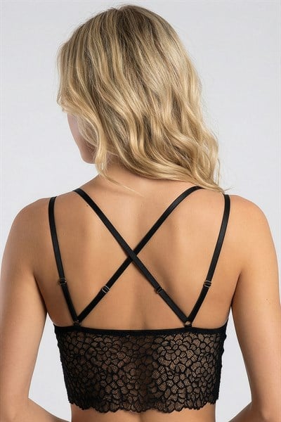 Desen Dokulu Dantel Crop Bralet | Siyah 8426