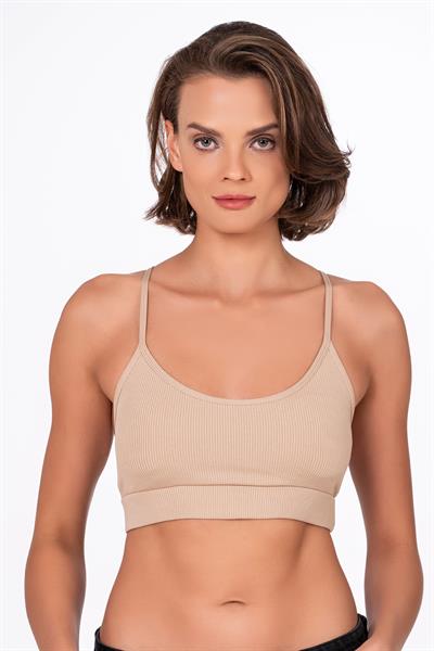 Fitilli İnce Askılı Şekillendirici Spor Sütyeni | Ten 