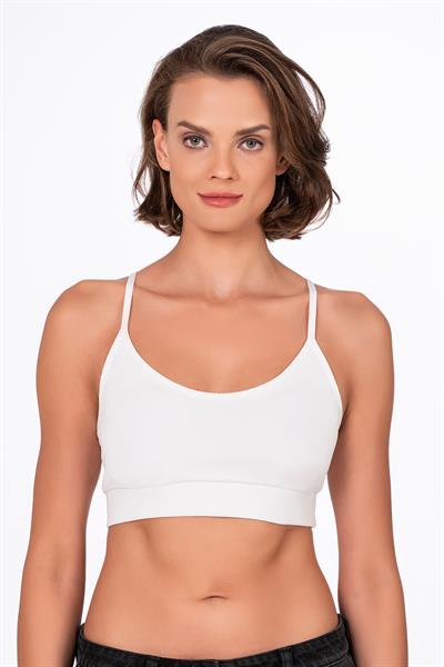 Fitilli İnce Askılı Şekillendirici Spor Sütyeni | Beyaz