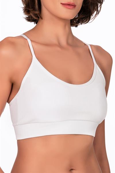 Fitilli İnce Askılı Şekillendirici Spor Sütyeni | Beyaz