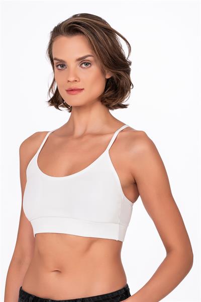 Fitilli İnce Askılı Şekillendirici Spor Sütyeni | Beyaz