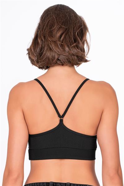 Fitilli İnce Askılı Şekillendirici Spor Sütyeni | Siyah