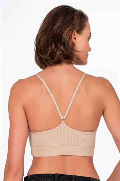 Fitilli İnce Askılı Şekillendirici Spor Sütyeni | Ten 