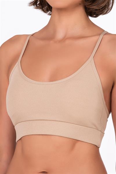 Fitilli İnce Askılı Şekillendirici Spor Sütyeni | Ten 