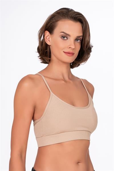 Fitilli İnce Askılı Şekillendirici Spor Sütyeni | Ten 