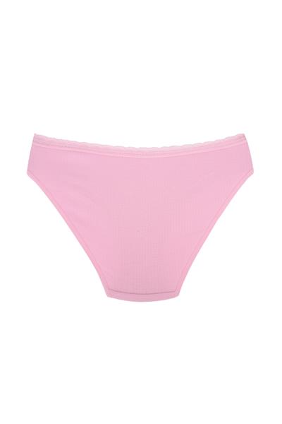 Fitilli Ribana Pamuklu Dantelli Esnek Slip Bikini Külot | Pembe