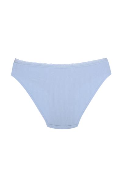 Fitilli Ribana Pamuklu Dantelli Esnek Slip Bikini Külot | Mavi