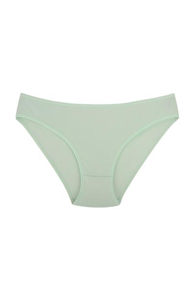 Fitilli Ribana Pamuklu Esnek Rahat Slip Bikini Külot | Açık Yeşil 26000