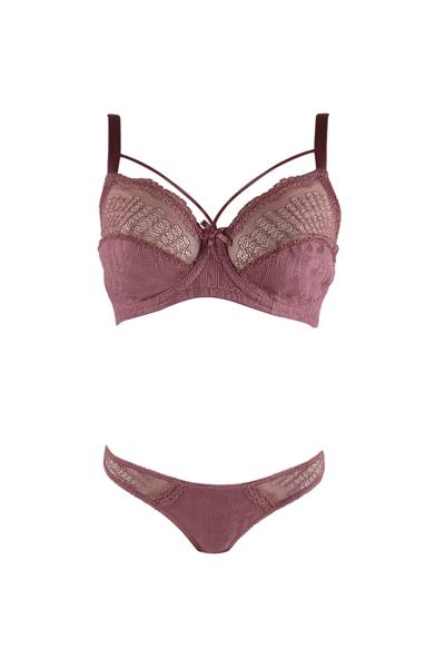 Desteksiz İp Detay Dantelli Sütyen Külot Takım | Gül 231 C Kap