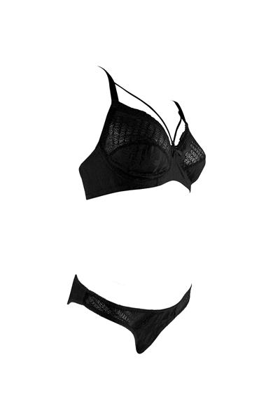 	Desteksiz İp Detay Dantelli Sütyen Külot Takım|  Siyah 231 C Kap