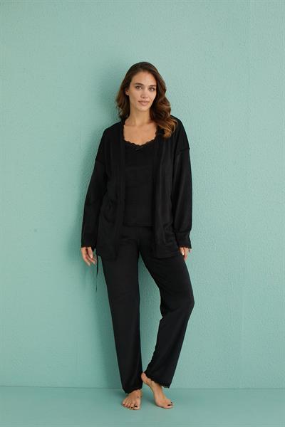 Kadife Sabahlıklı Üçlü Takım | Siyah13402