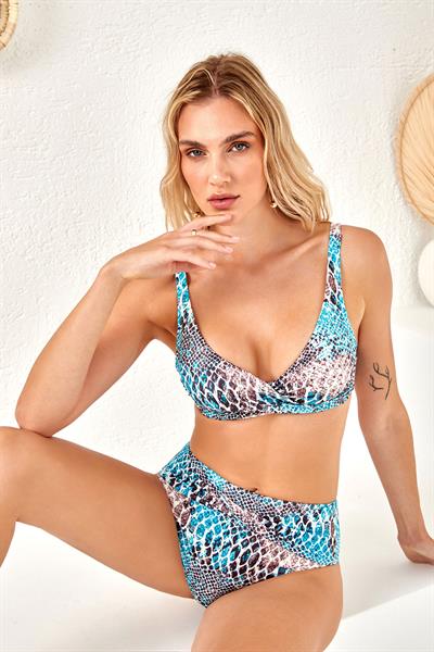 Kadın Yüksek Bel Balenli Yılan Desenli Bikini Takım | 4215