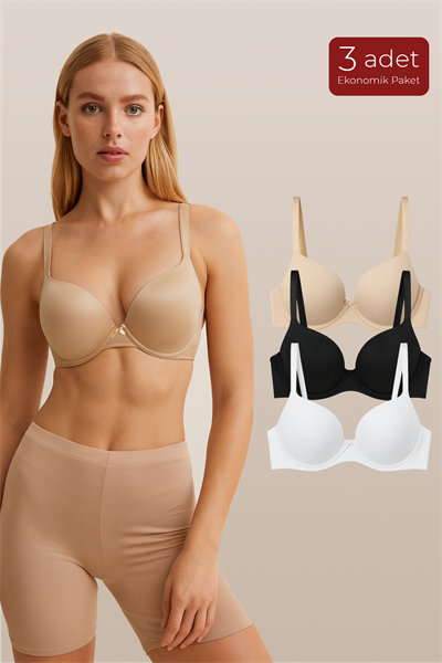 Kadın Basic B Kap Dolgusuz Sütyen 3lü Paket – Rahat & Şık İç Giyim | Asorti 002