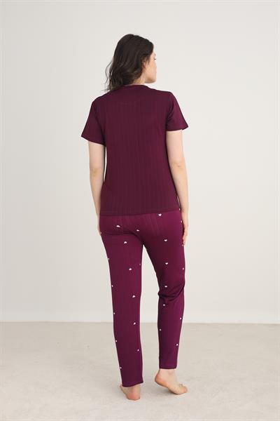 Kadın Bisiklet Yaka Pijama Takım | Mürdüm 80601-1275