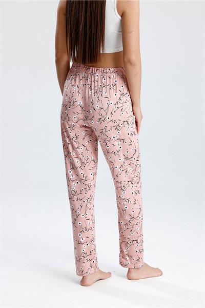 Kadın Çiçek Desenli Uzun Pijama Pantolon  | Pembe