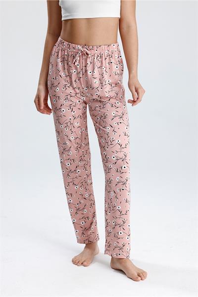Kadın Çiçek Desenli Uzun Pijama Pantolon  | Pembe