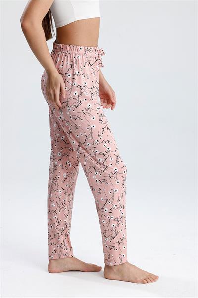 Kadın Çiçek Desenli Uzun Pijama Pantolon  | Pembe