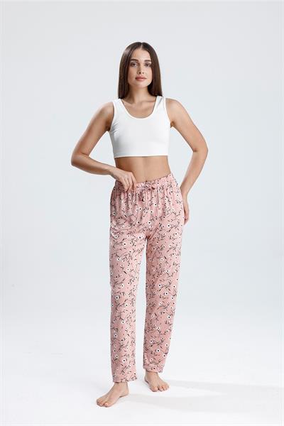 Kadın Çiçek Desenli Uzun Pijama Pantolon  | Pembe