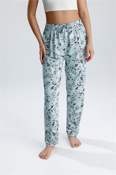 Kadın Çiçek Desenli Uzun Pijama Pantolon | Yeşil