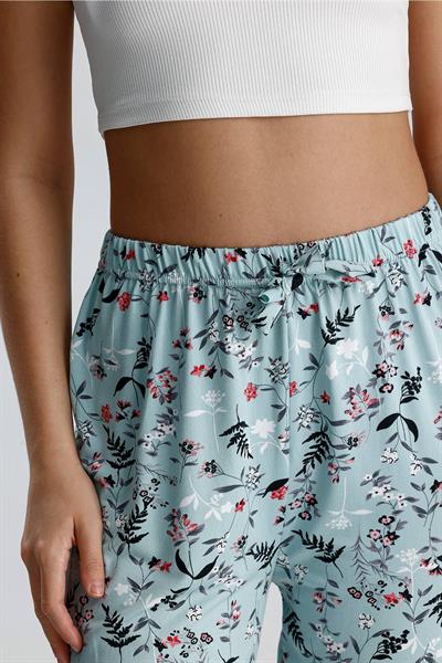 Kadın Çiçek Desenli Uzun Pijama Pantolon | Yeşil