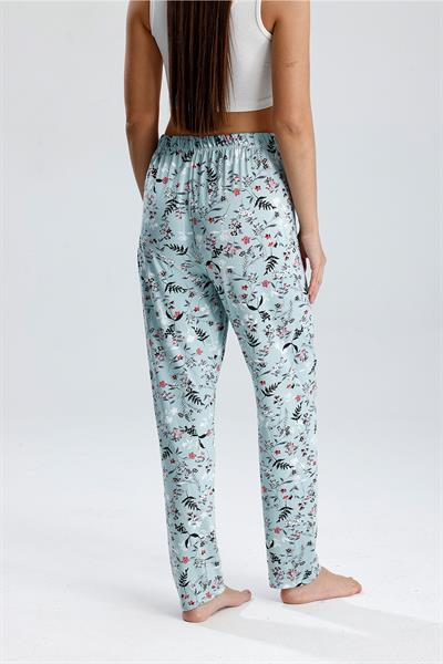 Kadın Çiçek Desenli Uzun Pijama Pantolon | Yeşil