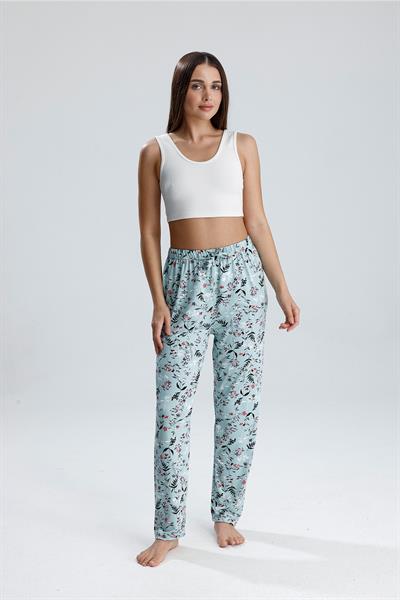 Kadın Çiçek Desenli Uzun Pijama Pantolon | Yeşil