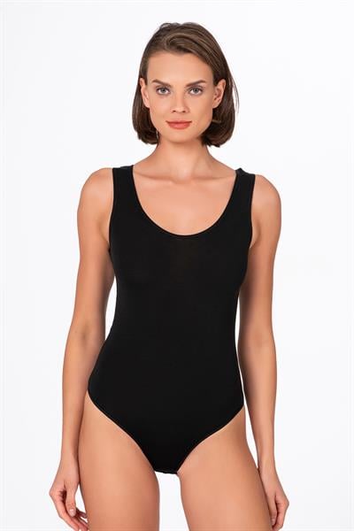 Kadın Pamuklu Likralı Süprem Kalın Askılı Kancalı Çıtçıtlı Body Zıbın | Siyah K0602