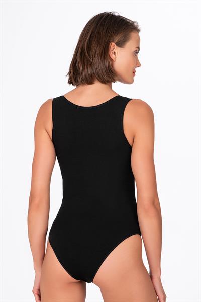 Kadın Pamuklu Likralı Süprem Kalın Askılı Kancalı Çıtçıtlı Body Zıbın | Siyah K0602