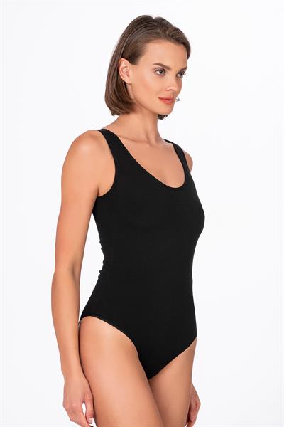 Kadın Pamuklu Likralı Süprem Kalın Askılı Kancalı Çıtçıtlı Body Zıbın | Siyah K0602