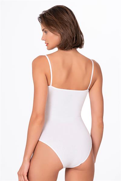 Kadın Pamuklu Likralı Süprem İnce Askılı Kancalı Çıtçıtlı Body Zıbın | Beyaz K0603