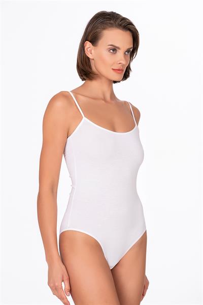 Kadın Pamuklu Likralı Süprem İnce Askılı Kancalı Çıtçıtlı Body Zıbın | Beyaz K0603