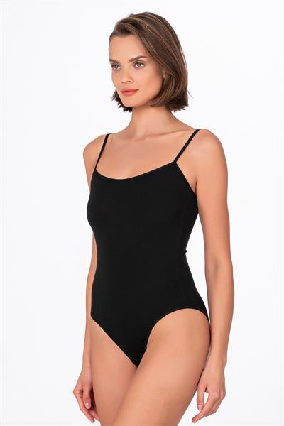 Kadın Pamuklu Likralı Süprem İnce Askılı Kancalı Çıtçıtlı Body Zıbın | Siyah K0603