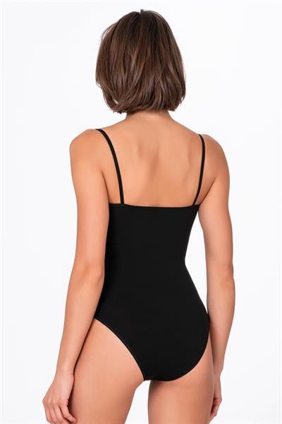 Kadın Pamuklu Likralı Süprem İnce Askılı Kancalı Çıtçıtlı Body Zıbın | Siyah K0603