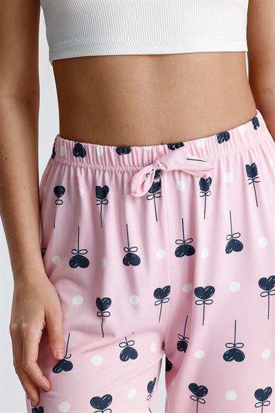 Kadın Desenli Uzun Pijama Pantolon | Pembe