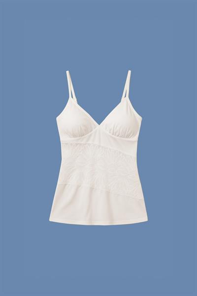 Kadın Desenli Tül Detay Modal Askılı Atlet | Ekru  25613