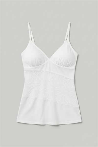 Kadın Desenli Tül Detay Modal Askılı Atlet | Beyaz 25613