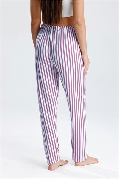 Kadın Dikey Çizgili Uzun Pijama Pantolon | Mor