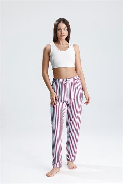 Kadın Dikey Çizgili Uzun Pijama Pantolon | Mor