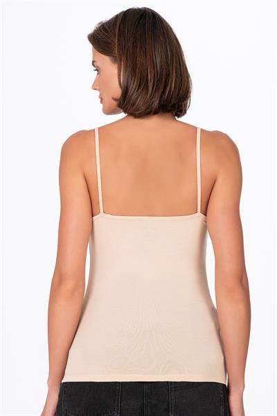 Kadın Esnek Rahat Biyeli İp Askılı Pamuklu Modal Atlet | Ten K24264