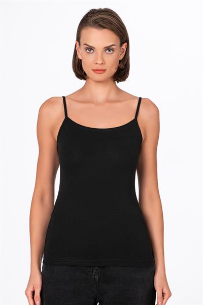 Kadın Esnek Rahat Biyeli İp Askılı Pamuklu Modal Atlet | Siyah K24264