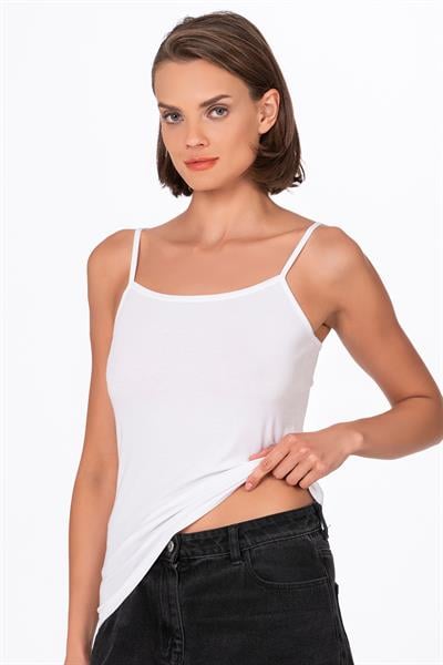 Kadın Esnek Rahat Biyeli İp Askılı Pamuklu Modal Atlet | Beyaz K24264