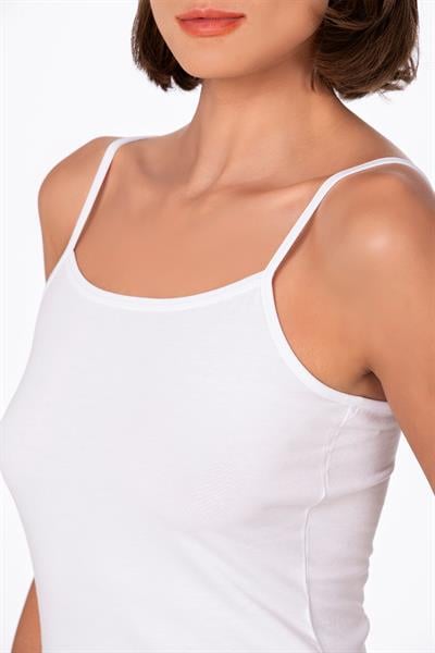 Kadın Esnek Rahat Biyeli İp Askılı Pamuklu Modal Atlet | Beyaz K24264