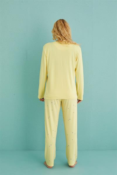 Kadın Genç Bisiklet Yaka Uzun Kollu Pijama Takımı | Sarı 50902-45