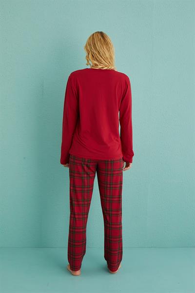 Kadın Genç Bisiklet Yaka Uzun Kollu Pijama Takımı | Kırmızı 50902-47