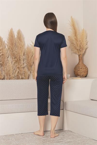 Kadın Yazı Detay Puantiye Desenli Kapri Takım | Lacivert P601-111